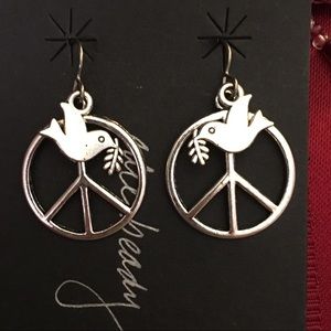 Silvertone peace & dove earrings